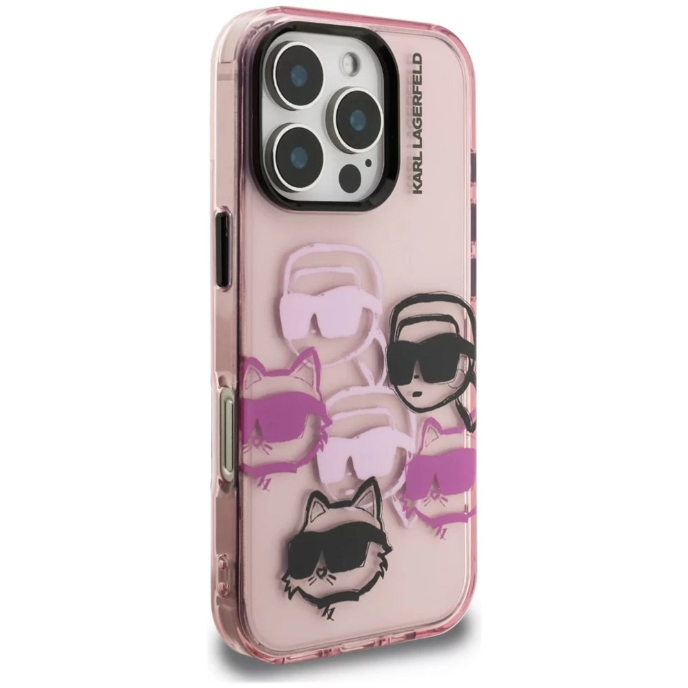 Kotelo Apple iPhone 16 Pro Max:lle, Karl Lagerfeld, IML Luxury Multi Head Pattern, Pinkki