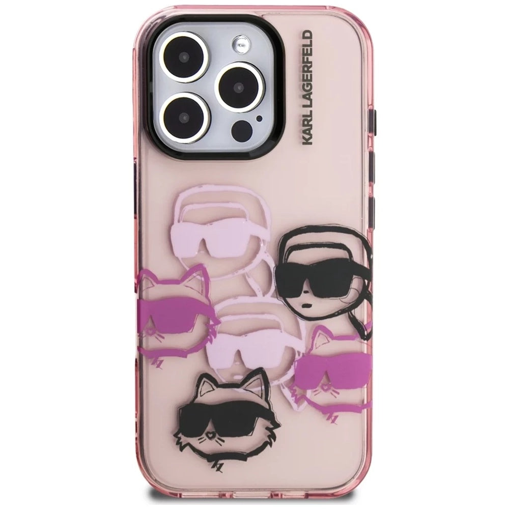 Kotelo Apple iPhone 16 Pro Max:lle, Karl Lagerfeld, IML Luxury Multi Head Pattern, Pinkki