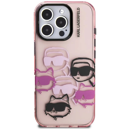 Kotelo Apple iPhone 16 Pro Max:lle, Karl Lagerfeld, IML Luxury Multi Head Pattern, Pinkki