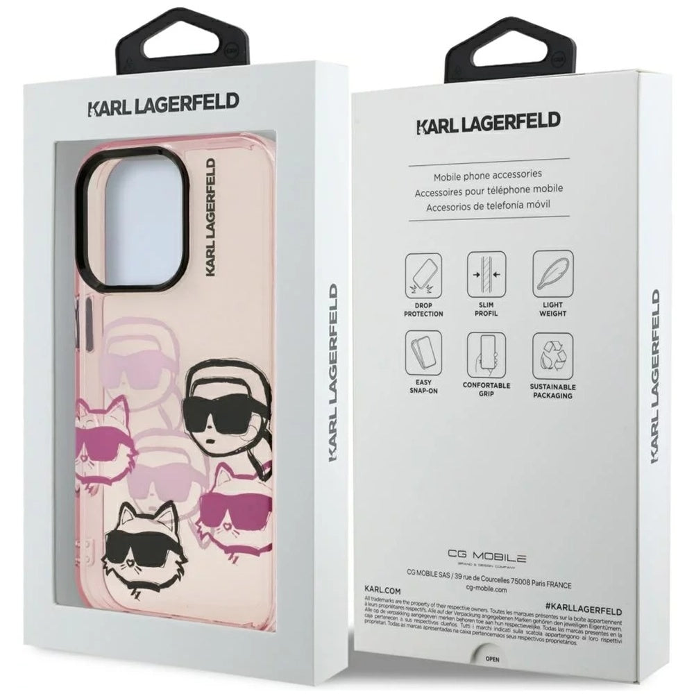 Kotelo Apple iPhone 16 Pro Max:lle, Karl Lagerfeld, IML Luxury Multi Head Pattern, Pinkki