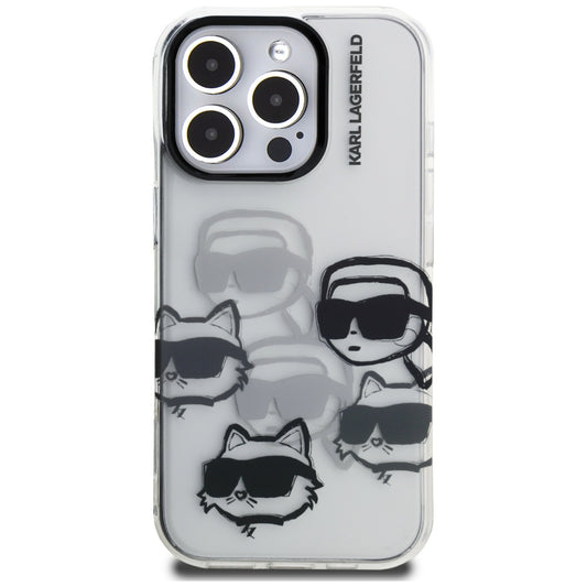 Kuori Apple iPhone 16 Pro Maxille, Karl Lagerfeld, IML Luxury Multi Head -kuvio, Läpinäkyvä