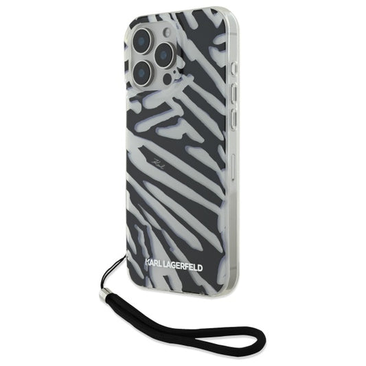 Case for Apple iPhone 16 Pro Max, Karl Lagerfeld, IML Luxury Zebra Pattern with Strap, Black