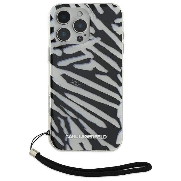 Case for Apple iPhone 16 Pro Max, Karl Lagerfeld, IML Luxury Zebra Pattern with Strap, Black