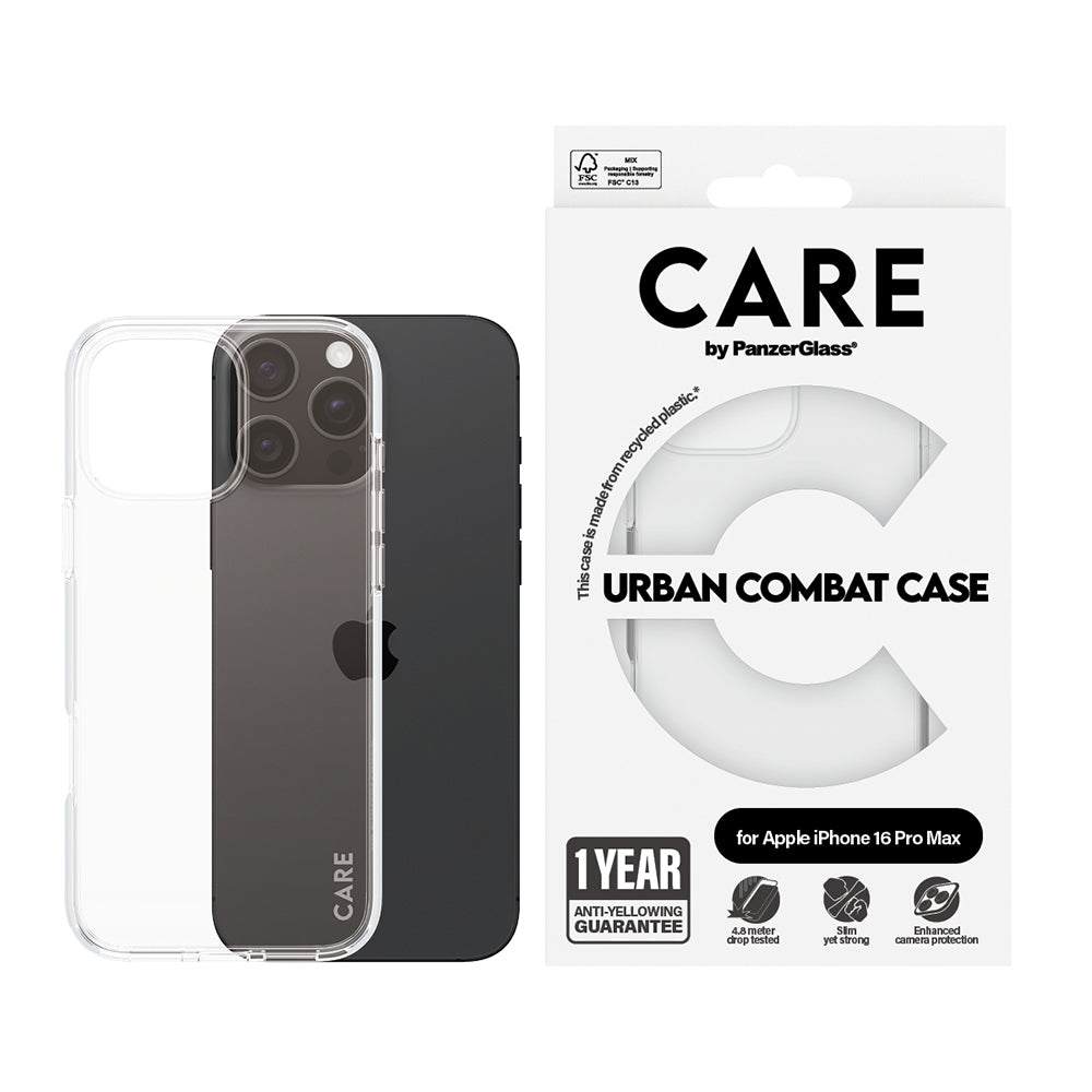 Suojakotelo Apple iPhone 16 Prolle, PanzerGlass, Care Urban Combat, Läpinäkyvä