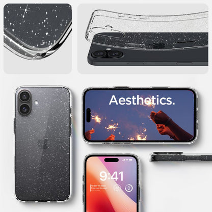 Kuori Apple iPhone 16:lle, Spigen, Liquid Crystal Glitter, Läpinäkyvä ACS08192