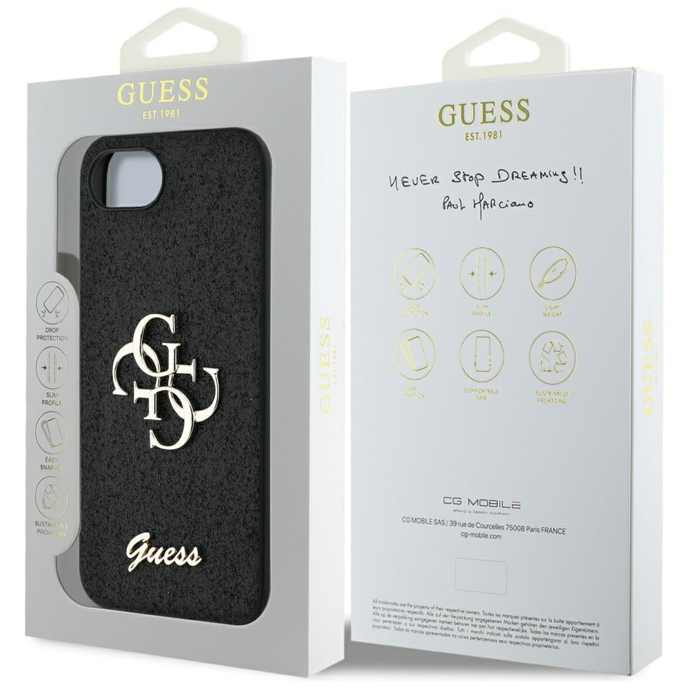 Suojakotelo Apple iPhone 16e:lle, Guess, Fixed Glitter Big 4G, Musta