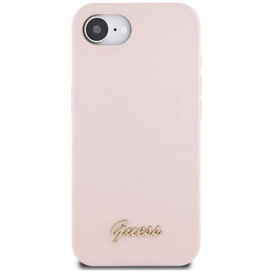 Kotelo Apple iPhone 16e:lle, Guess, Script Metal Logo, Pinkki