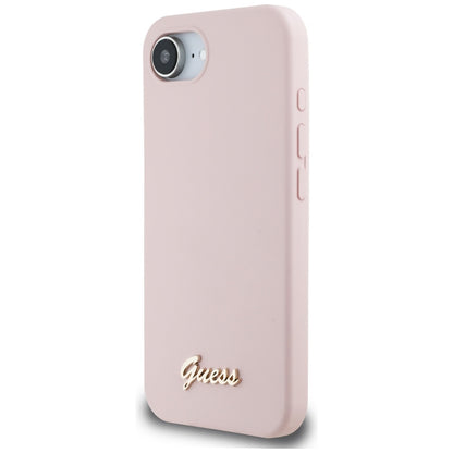 Kotelo Apple iPhone 16e:lle, Guess, Script Metal Logo, Pinkki