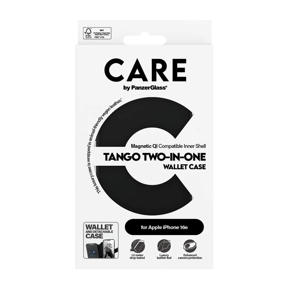 Kotelo Apple iPhone 16e:lle, PanzerGlass, Care Feature Tango Two-in-One, Musta