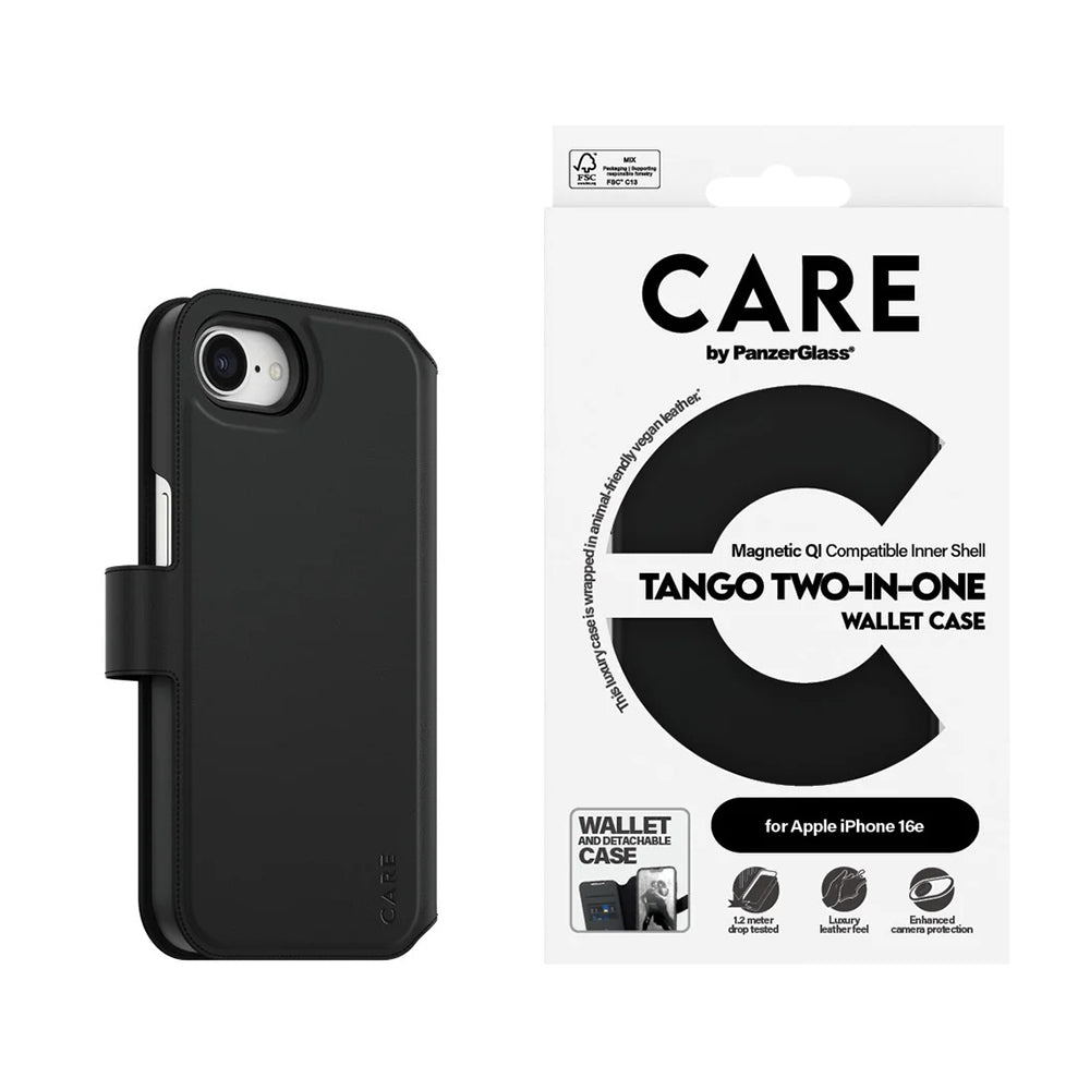 Kotelo Apple iPhone 16e:lle, PanzerGlass, Care Feature Tango Two-in-One, Musta