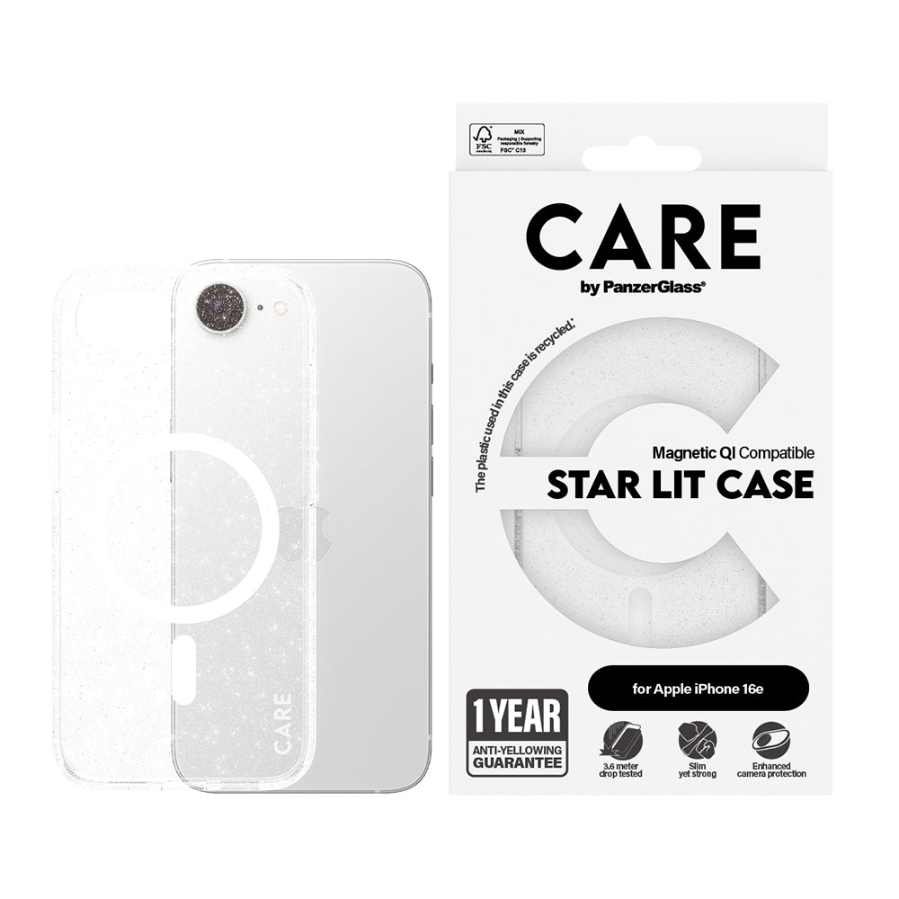 Kotelo Apple iPhone 16e:lle, PanzerGlass, Care Urban Combat Star Lit, Läpinäkyvä Valkoinen