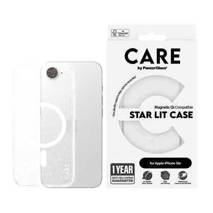 Kotelo Apple iPhone 16e:lle, PanzerGlass, Care Urban Combat Star Lit, Läpinäkyvä Valkoinen