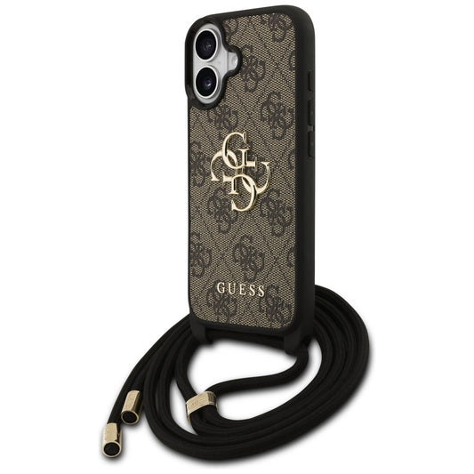 Suojakotelo Apple iPhone 17:lle, Guess, 4G CBDY Big Logo with Cord Strap, Ruskea