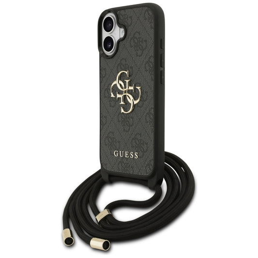 Suojakotelo Apple iPhone 17:lle, Guess, 4G CBDY Big Logo with Cord Strap, Musta