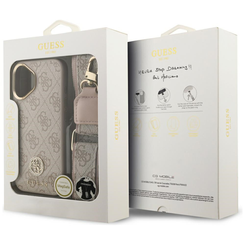 Suojakotelo Apple iPhone 17:lle, Guess, 4G Strass Logo ja iso hihna, Pinkki