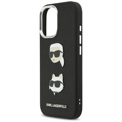 Case for Apple iPhone 17, Karl Lagerfeld, Grained Karl & Choupette's Heads Pins and Logo, Black