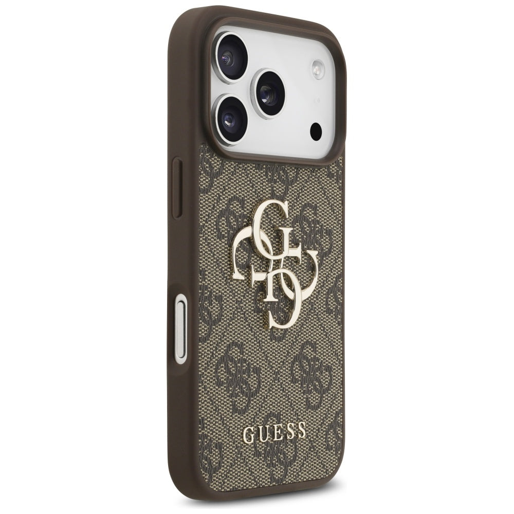 Suojakotelo Apple iPhone 17 Prolle, Guess, 4G Classic Logo with Pearl Strap, Ruskea
