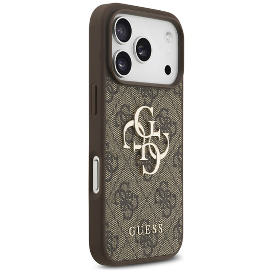 Suojakotelo Apple iPhone 17 Prolle, Guess, 4G Classic Logo with Pearl Strap, Ruskea