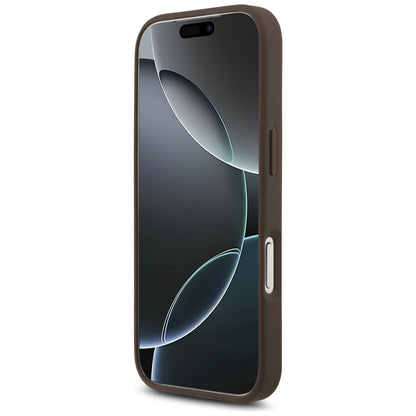 Suojakotelo Apple iPhone 17 Prolle, Guess, 4G Classic Logo with Pearl Strap, Ruskea