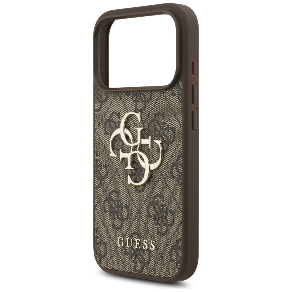 Suojakotelo Apple iPhone 17 Prolle, Guess, 4G Classic Logo with Pearl Strap, Ruskea