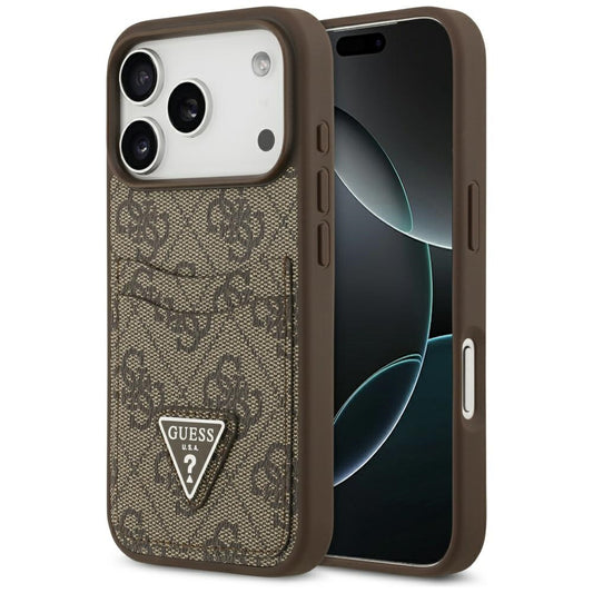 Suojakotelo Apple iPhone 17 Prolle, Guess, 4G Double Card Triangle, Ruskea
