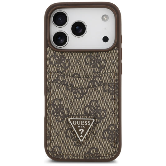 Suojakotelo Apple iPhone 17 Prolle, Guess, 4G Double Card Triangle, Ruskea