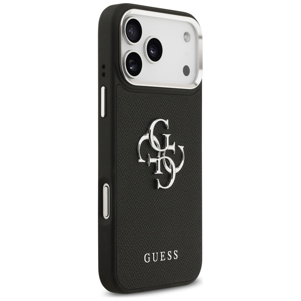 Suojakotelo Apple iPhone 17 Prolle, Guess, 4G Grained Big and Classic Logo, Musta Hopea