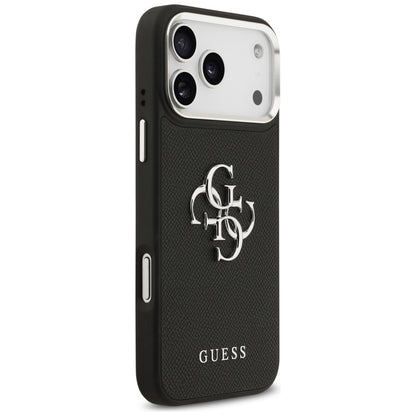 Suojakotelo Apple iPhone 17 Prolle, Guess, 4G Grained Big and Classic Logo, Musta Hopea