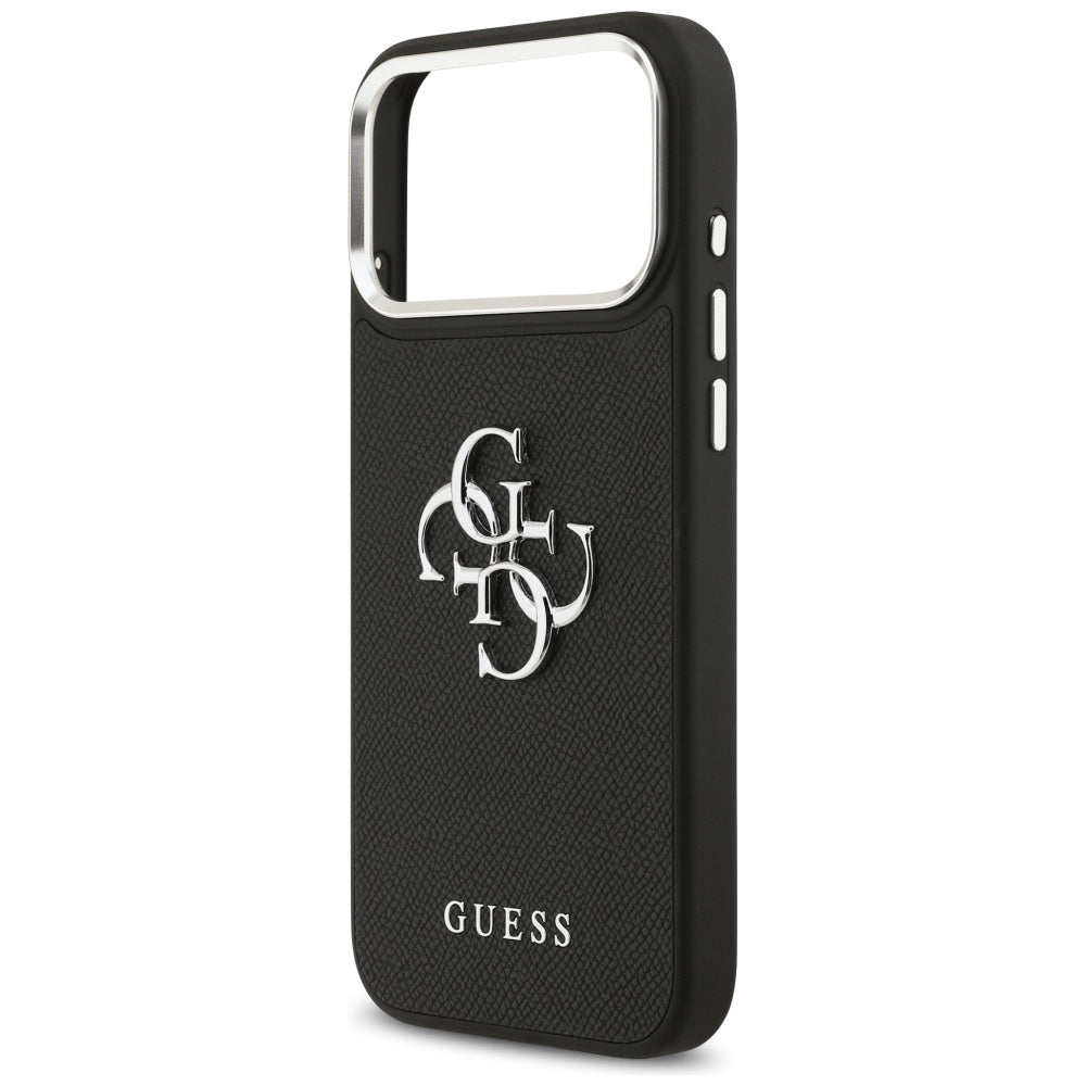 Suojakotelo Apple iPhone 17 Prolle, Guess, 4G Grained Big and Classic Logo, Musta Hopea