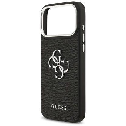 Suojakotelo Apple iPhone 17 Prolle, Guess, 4G Grained Big and Classic Logo, Musta Hopea