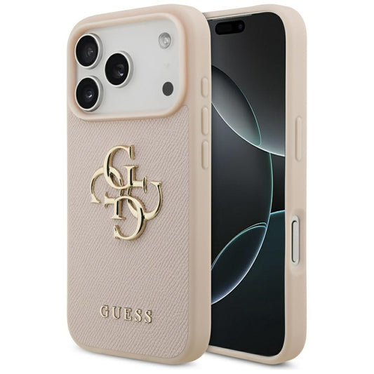 Suojakotelo Apple iPhone 17 Prolle, Guess, 4G Grained Big and Classic Logo, Pinkki