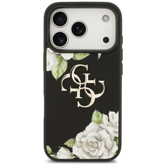 Suojakotelo Apple iPhone 17 Prolle, Guess, 4G Grained Roses Big Logo, Musta