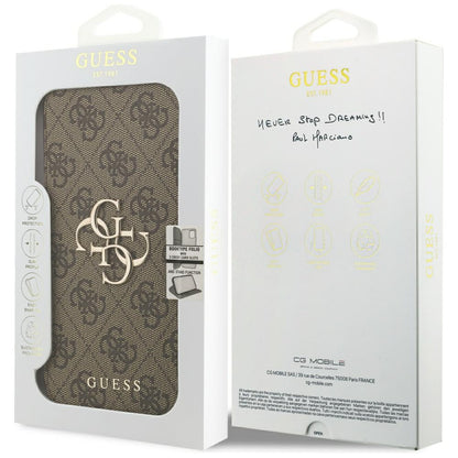 Suojakotelo Apple iPhone 17 Prolle, Guess, 4G Metal Logo, Ruskea
