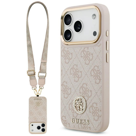 Suojakotelo Apple iPhone 17 Prolle, Guess, 4G Strass Logo ja Iso Hihna, Pinkki