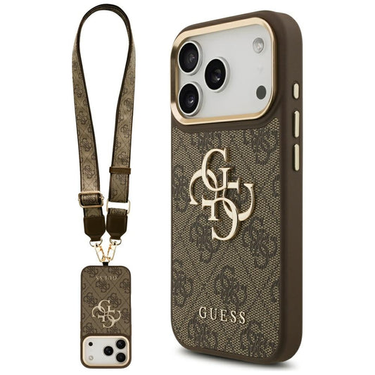 Suojakotelo Apple iPhone 17 Prolle, Guess, Big 4G Classic Logo with Big Strap, Ruskea