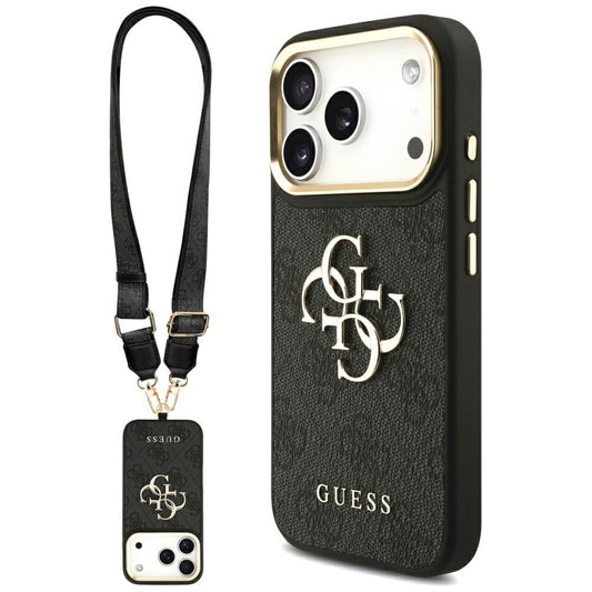 Suojakotelo Apple iPhone 17 Prolle, Guess, Big 4G Classic Logo with Big Strap, Musta