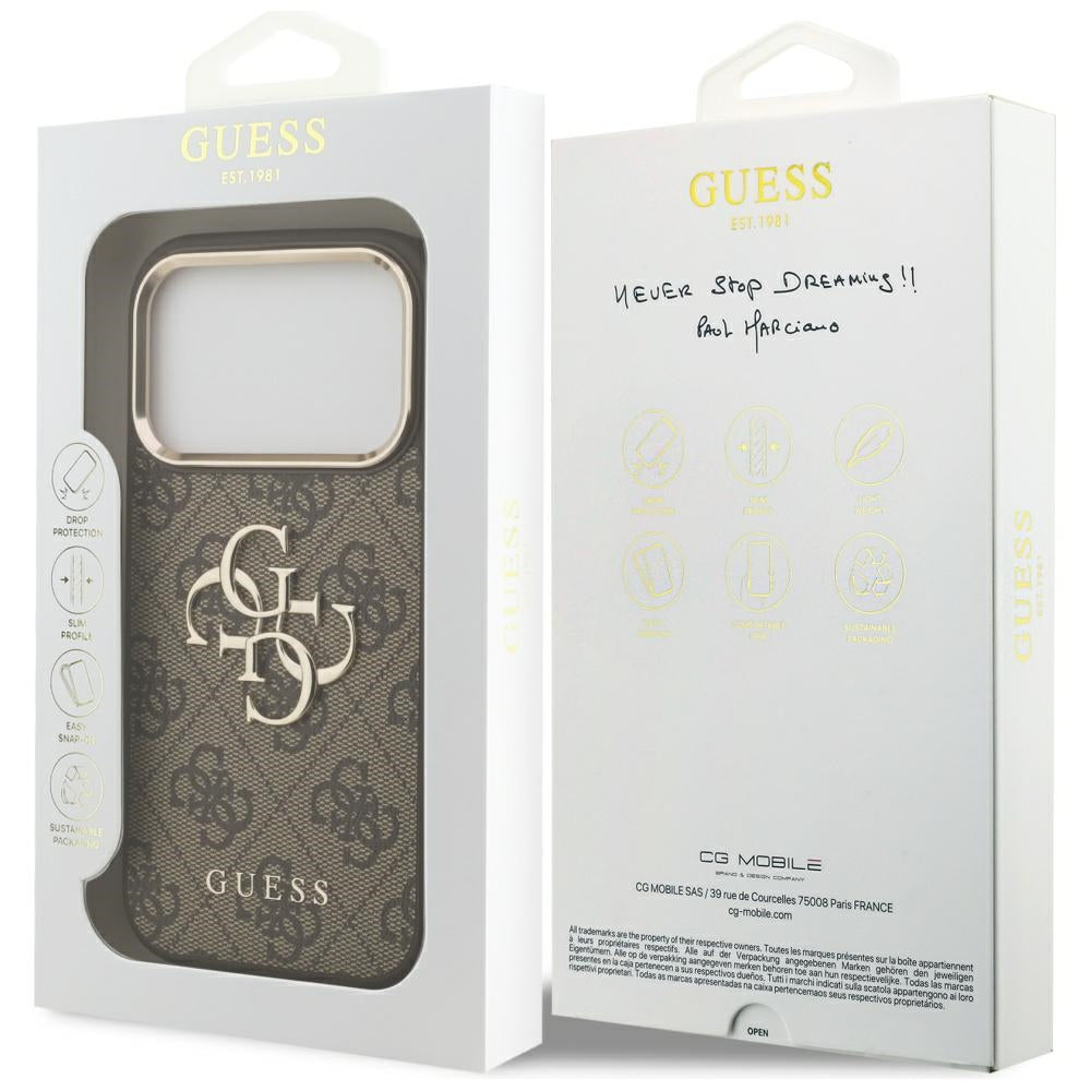 Kotelo Apple iPhone 17 Prolle, Guess, Big 4G Logo Classic, Kultainen Ruskea