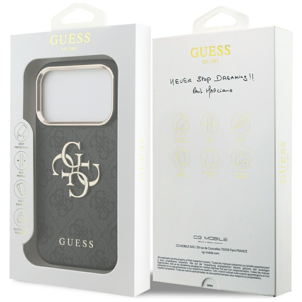 Suojakotelo Apple iPhone 17 Prolle, Guess, Big 4G Logo Classic, Musta Kulta