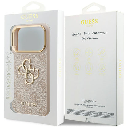 Kotelo Apple iPhone 17 Prolle, Guess, Big 4G Logo Classic, Kultainen Vaaleanpunainen