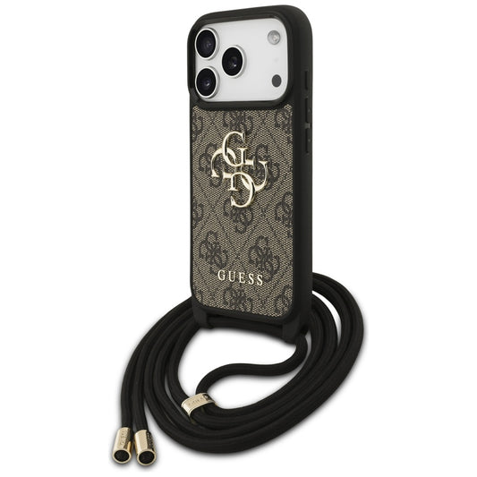 Suojakotelo Apple iPhone 17 Prolle, Guess, Crossbody Cord 4G Big Log, Ruskea