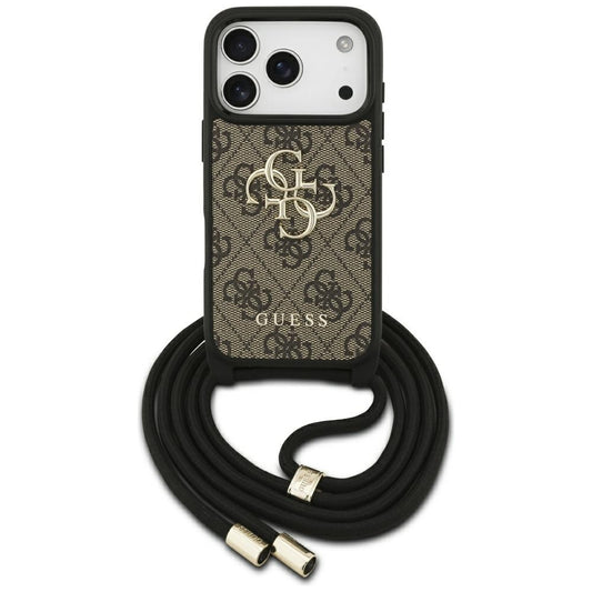Suojakotelo Apple iPhone 17 Prolle, Guess, Crossbody Cord 4G Big Log, Ruskea