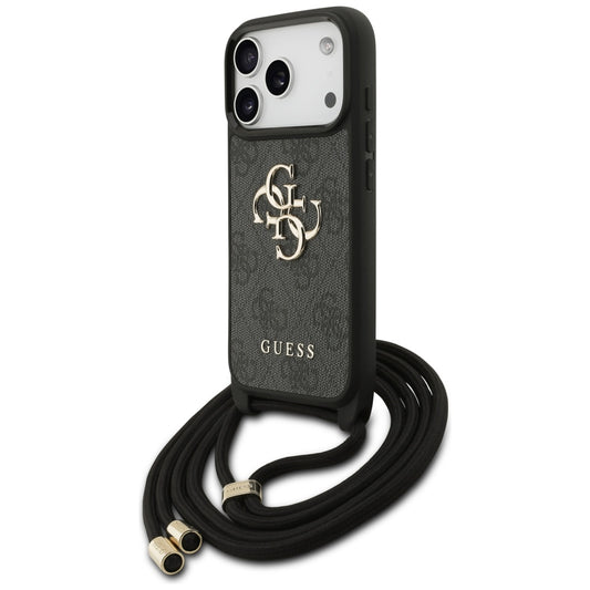 Suojakotelo Apple iPhone 17 Prolle, Guess, Crossbody Cord 4G Big Log, Musta