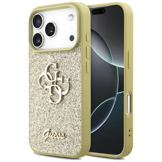 Kotelo Apple iPhone 17 Prolle, Guess, Fixed Glitter Big 4G, Kultainen