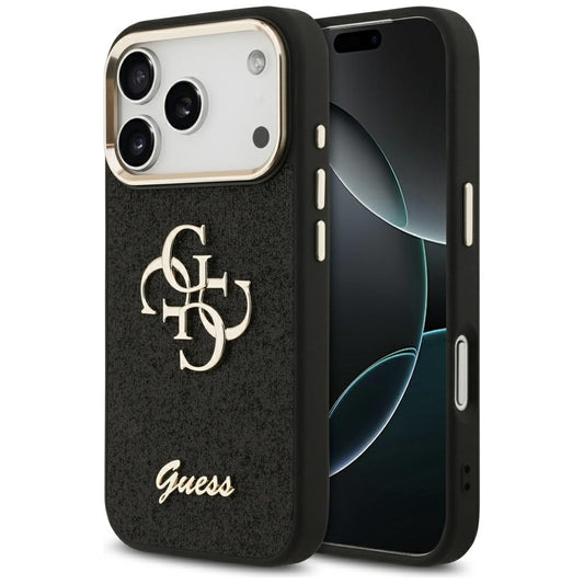 Suojakotelo Apple iPhone 17 Prolle, Guess, Fixed Glitter Big 4G Metal Frame, Musta