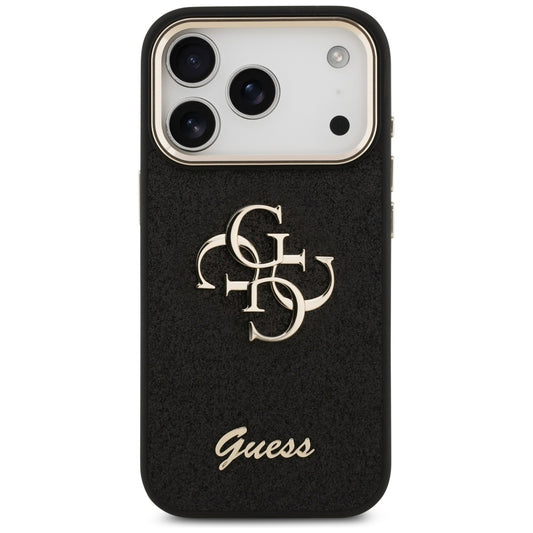 Suojakotelo Apple iPhone 17 Prolle, Guess, Fixed Glitter Big 4G Metal Frame, Musta