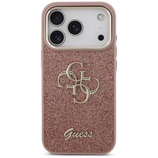 Suojakotelo Apple iPhone 17 Prolle, Guess, Fixed Glitter Big 4G Metal Frame, Pinkki