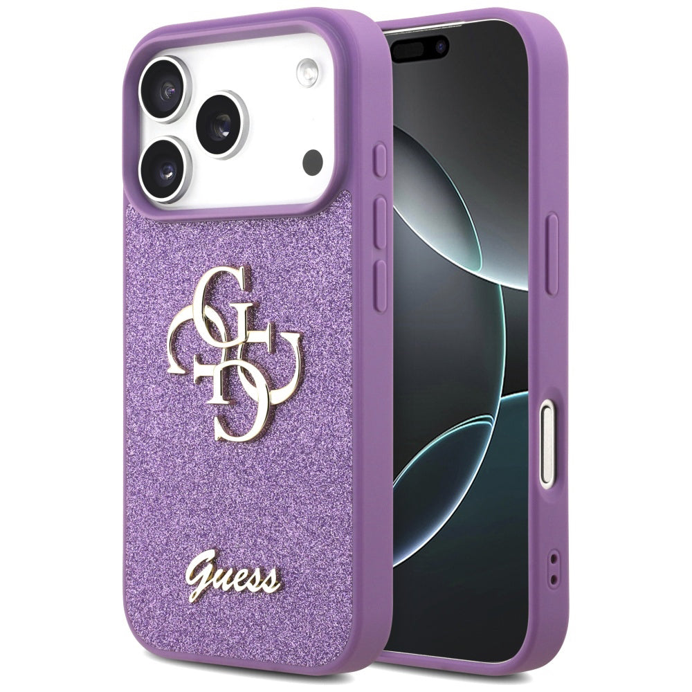 Suojakotelo Apple iPhone 17 Prolle, Guess, Fixed Glitter Big 4G, Violetti