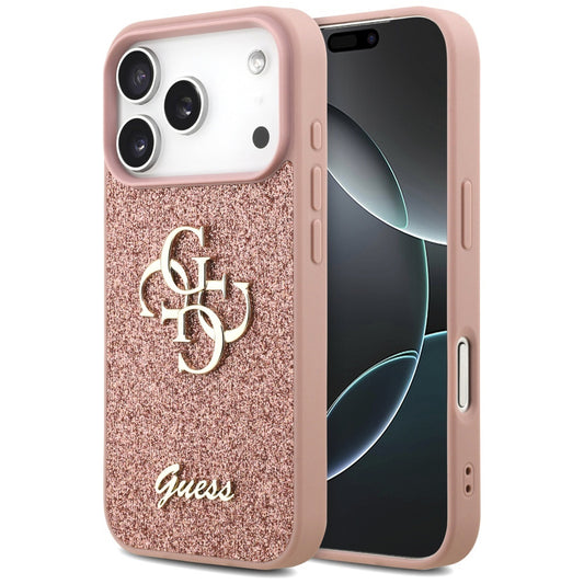 Suojakotelo Apple iPhone 17 Prolle, Guess, Fixed Glitter Big 4G, Pinkki