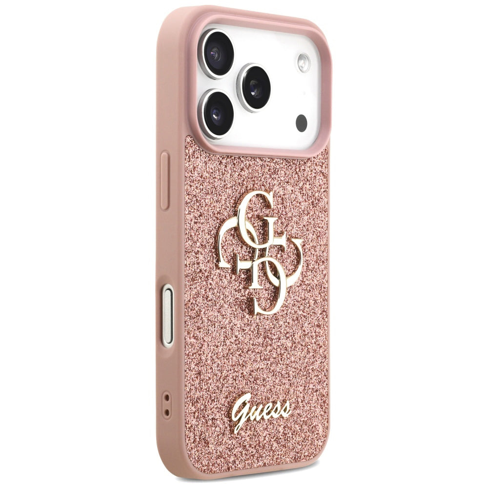 Suojakotelo Apple iPhone 17 Prolle, Guess, Fixed Glitter Big 4G, Pinkki