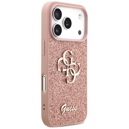 Suojakotelo Apple iPhone 17 Prolle, Guess, Fixed Glitter Big 4G, Pinkki